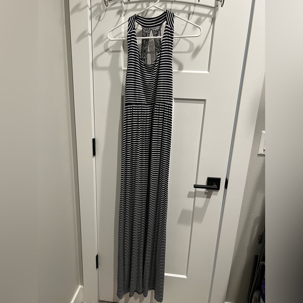 Pink blush Navy & White Striped Maternity Maxi Dress